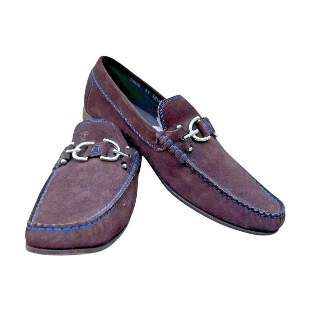 Men's Brown Suede Loafers with Silver Bit Hardware